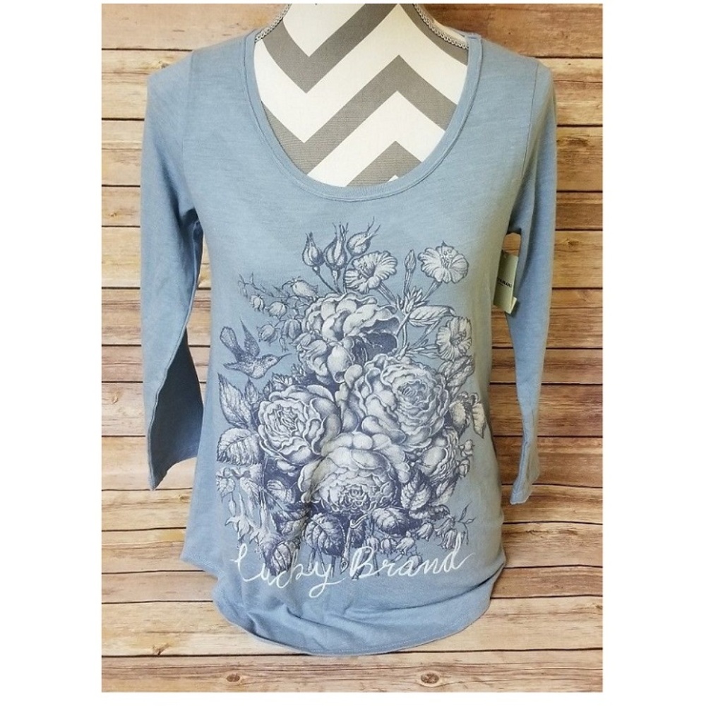 Lucky Womens T-Shirt Blue Scoop Neck NWT Sm Med